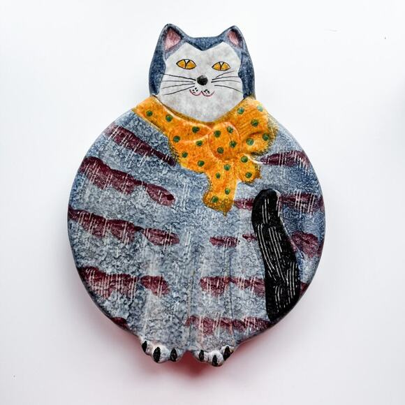 Vintage Macy's The Cellar Hand Painted Ceramic Cat Made in Italy Decor Trivet - Picture 1 of 8